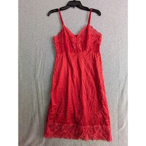 Vanity Fair Lingerie‎ Cami Dress Womens 34 L Nylon Lace Trim V-Neck Babydoll Red